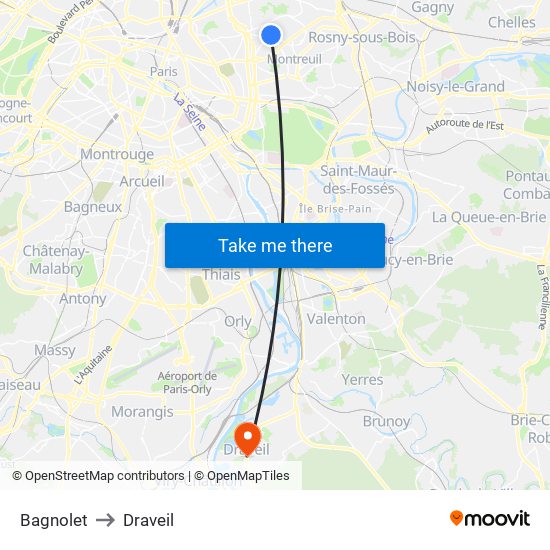 Bagnolet to Draveil map