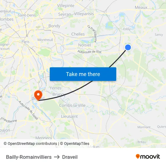 Bailly-Romainvilliers to Draveil map