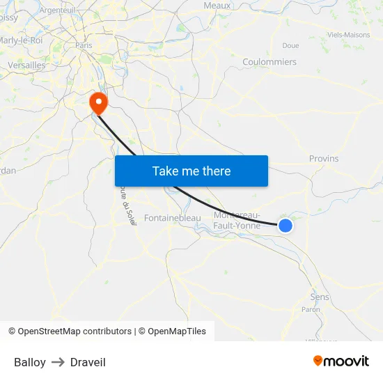 Balloy to Draveil map