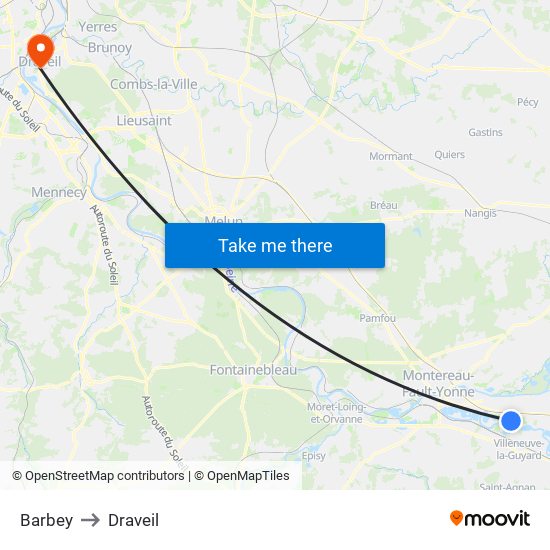 Barbey to Draveil map