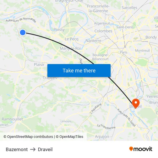 Bazemont to Draveil map