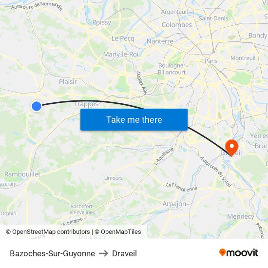 Bazoches-Sur-Guyonne to Draveil map