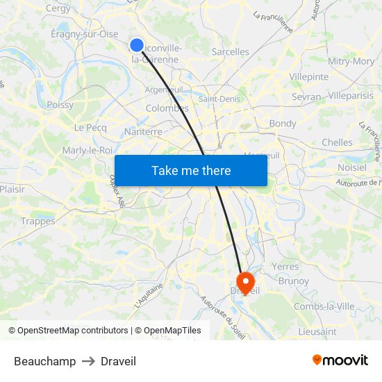 Beauchamp to Draveil map