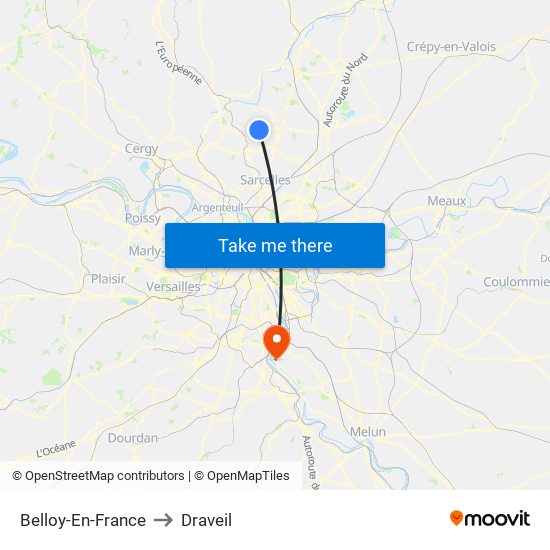 Belloy-En-France to Draveil map