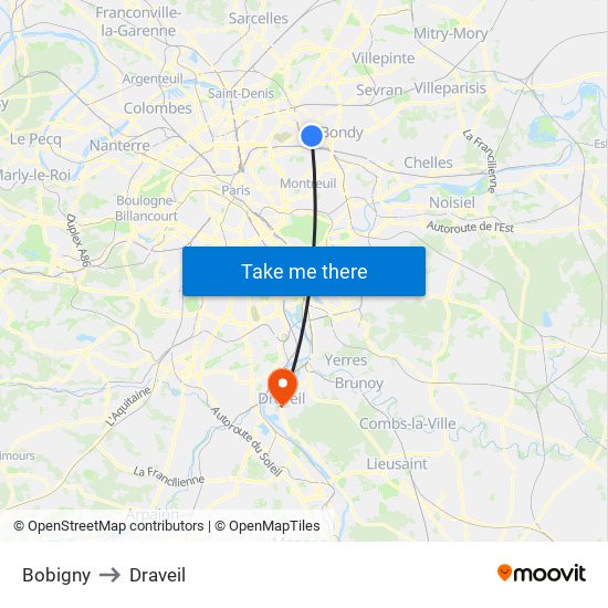 Bobigny to Draveil map