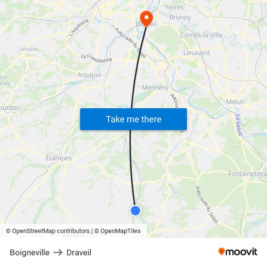 Boigneville to Draveil map