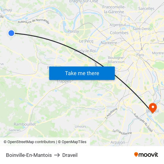 Boinville-En-Mantois to Draveil map
