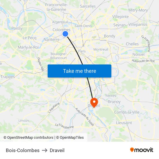 Bois-Colombes to Draveil map