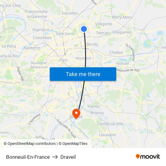 Bonneuil-En-France to Draveil map