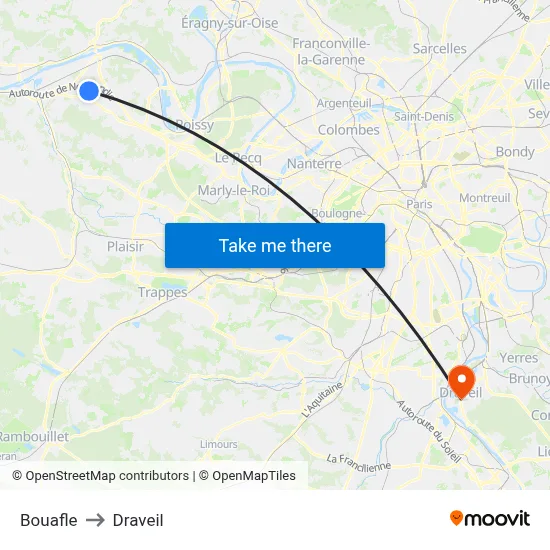 Bouafle to Draveil map