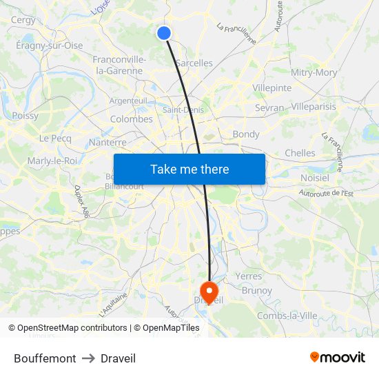 Bouffemont to Draveil map