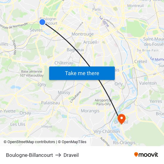 Boulogne-Billancourt to Draveil map