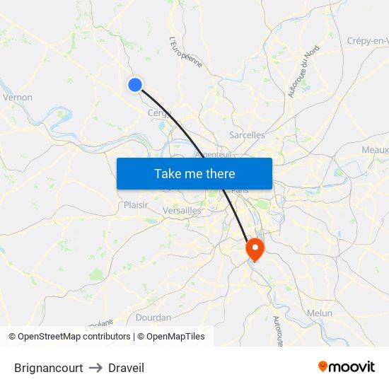 Brignancourt to Draveil map