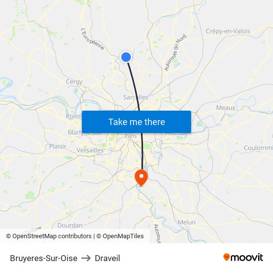 Bruyeres-Sur-Oise to Draveil map