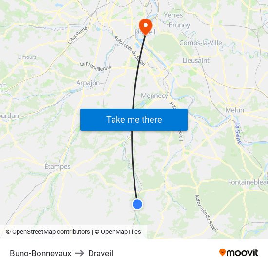 Buno-Bonnevaux to Draveil map