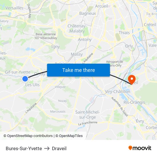Bures-Sur-Yvette to Draveil map