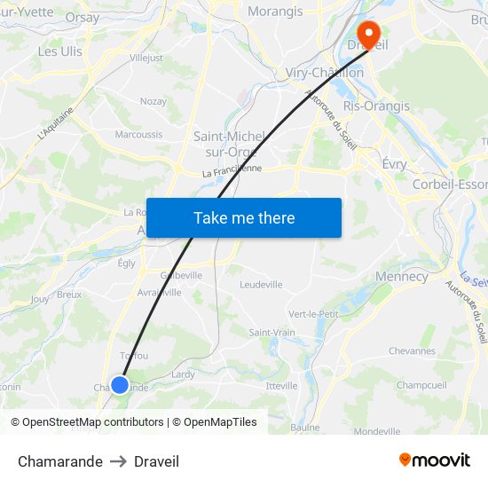 Chamarande to Draveil map