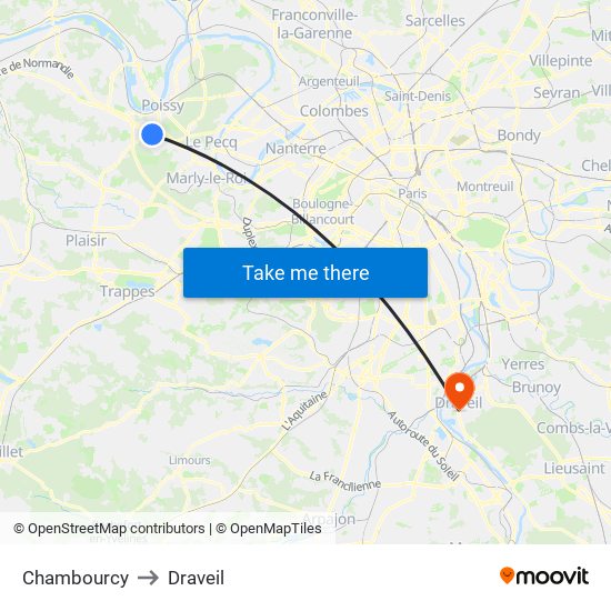 Chambourcy to Draveil map