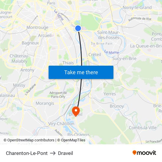 Charenton-Le-Pont to Draveil map