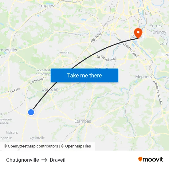 Chatignonville to Draveil map