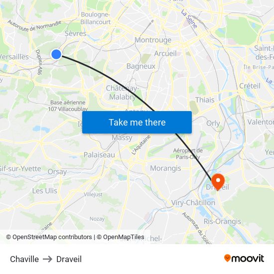 Chaville to Draveil map
