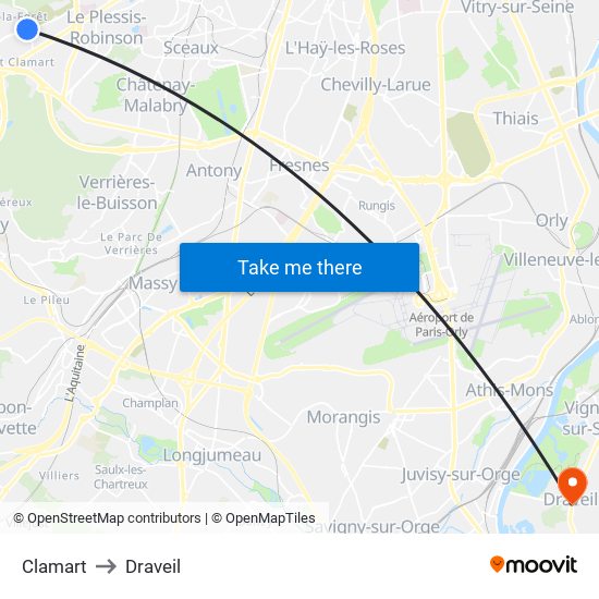 Clamart to Draveil map