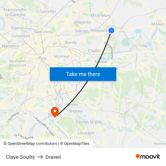 Claye-Souilly to Draveil map
