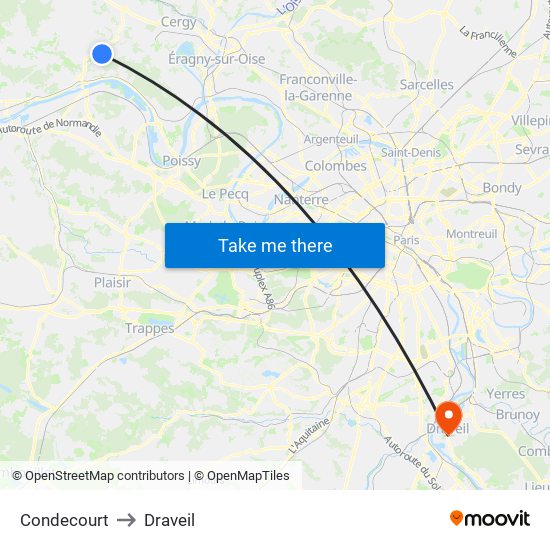 Condecourt to Draveil map