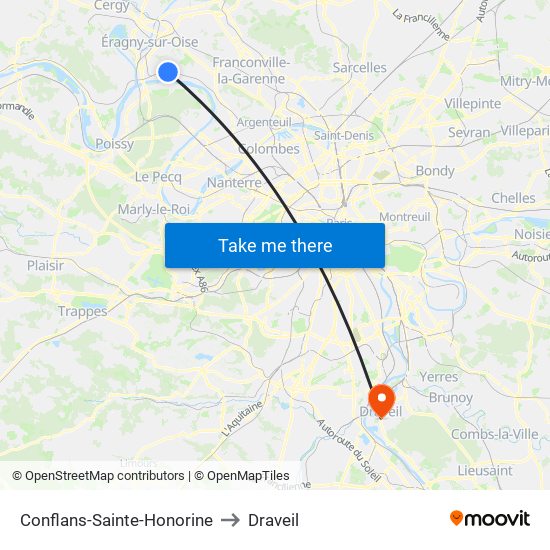 Conflans-Sainte-Honorine to Draveil map