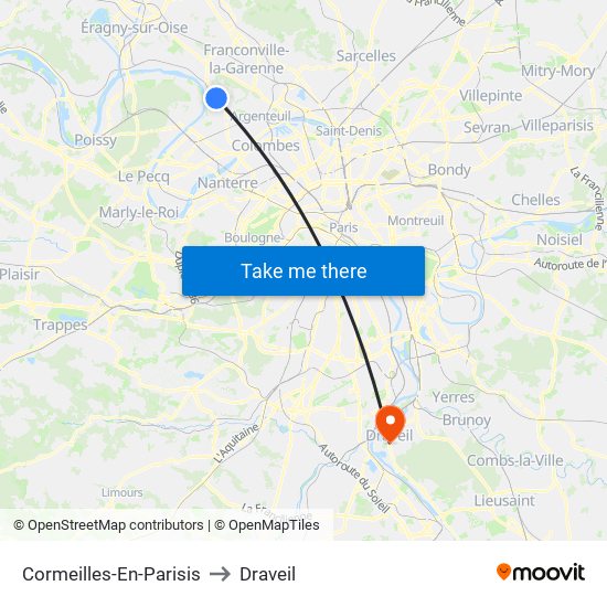 Cormeilles-En-Parisis to Draveil map