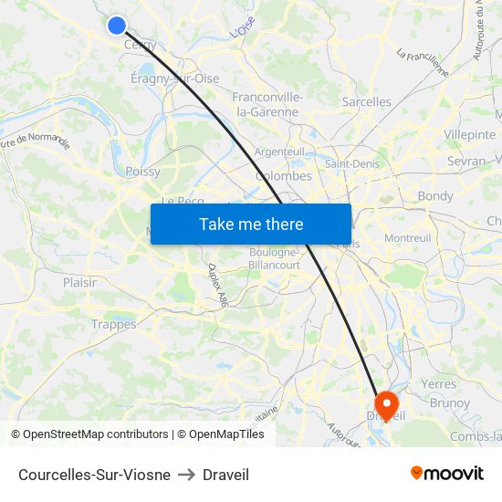 Courcelles-Sur-Viosne to Draveil map