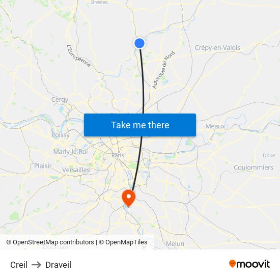 Creil to Draveil map