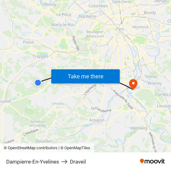 Dampierre-En-Yvelines to Draveil map