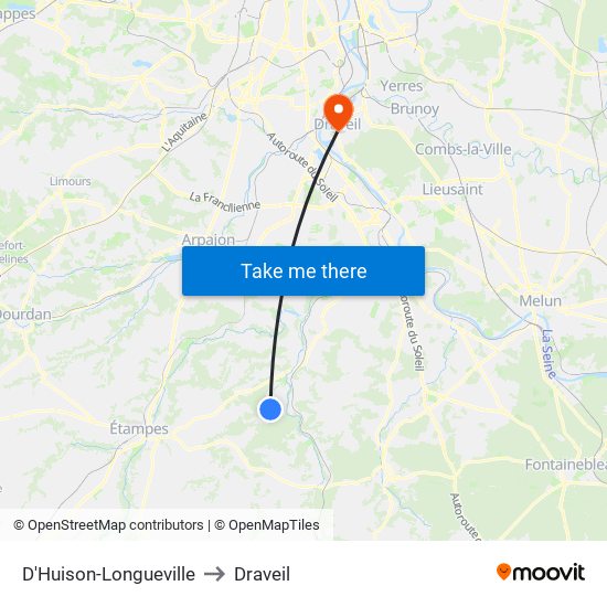 D'Huison-Longueville to Draveil map