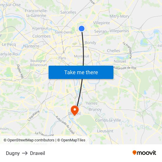 Dugny to Draveil map