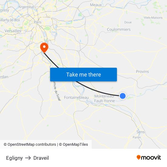 Egligny to Draveil map