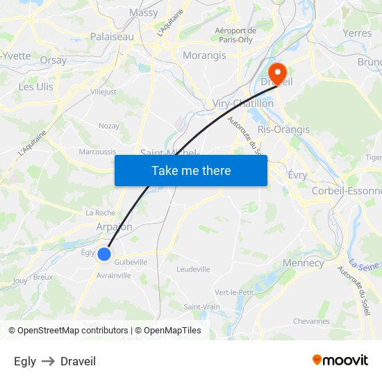 Egly to Draveil map