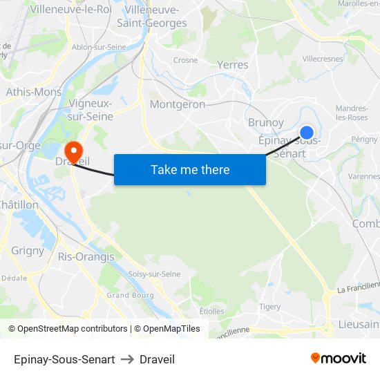 Epinay-Sous-Senart to Draveil map