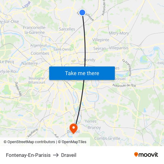 Fontenay-En-Parisis to Draveil map