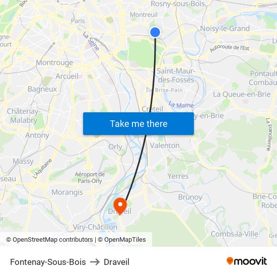 Fontenay-Sous-Bois to Draveil map