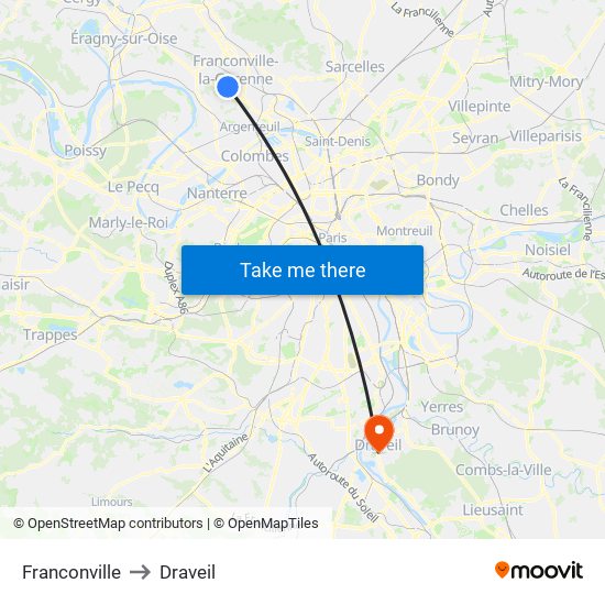 Franconville to Draveil map