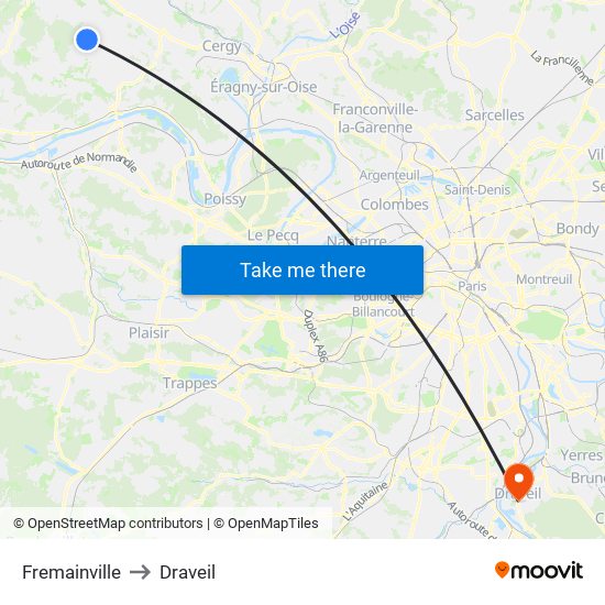 Fremainville to Draveil map