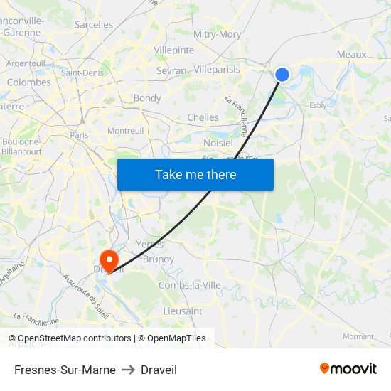 Fresnes-Sur-Marne to Draveil map