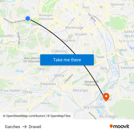 Garches to Draveil map