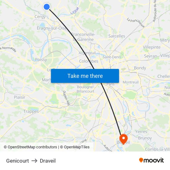 Genicourt to Draveil map