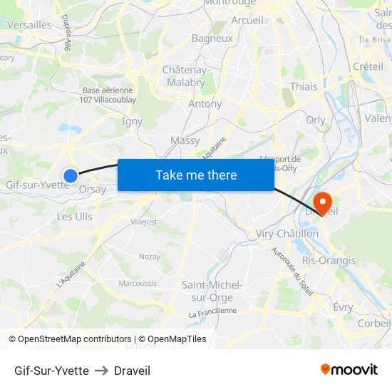 Gif-Sur-Yvette to Draveil map