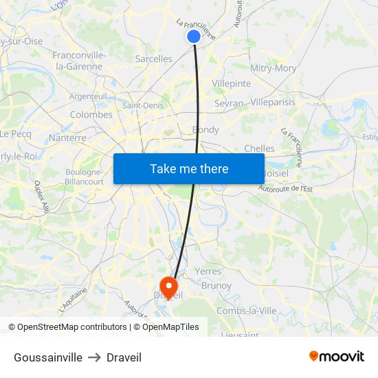 Goussainville to Draveil map