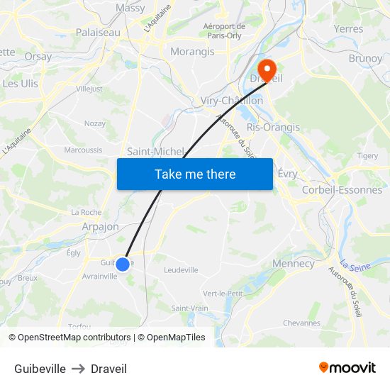 Guibeville to Draveil map