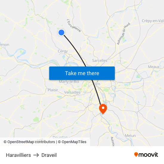 Haravilliers to Draveil map