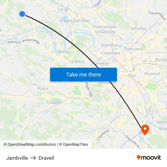 Jambville to Draveil map
